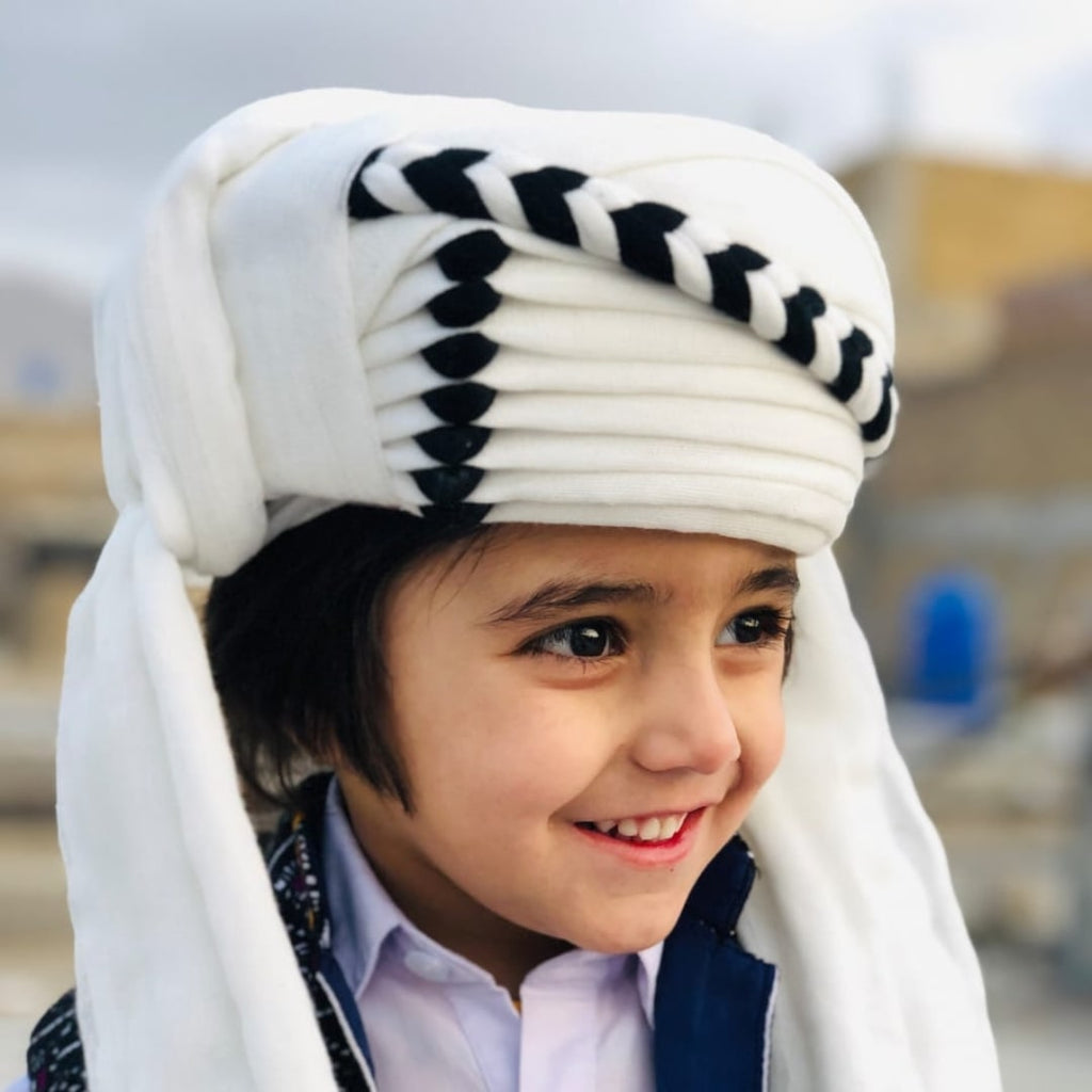 MiniRohi™ Balochi Traditional Turban for Kids (2–12 Years) – Cultural Style for Young Stars black chebuk