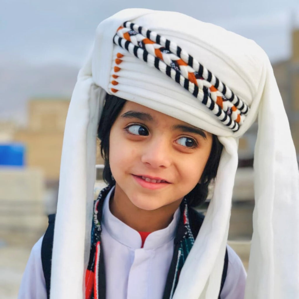 MiniRohi™ Balochi Traditional Turban for Kids (2–12 Years) – Cultural Style for Young Star brown black chebuk