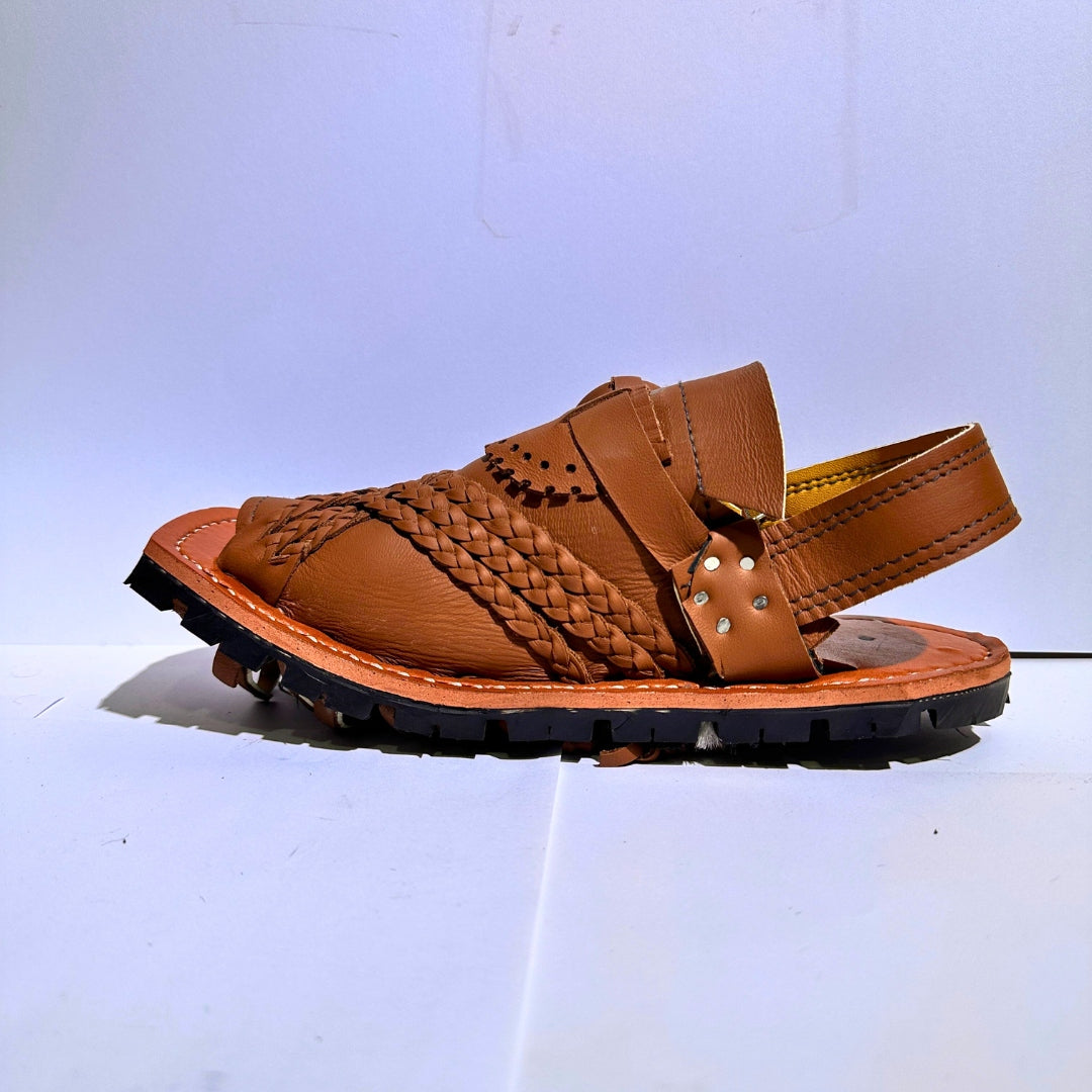 Handmade Balochi Leather Chawat – Marri Tribal Design (Men’s Traditional Wear) chebuk brown